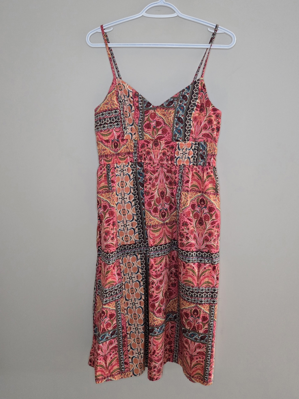 Old Navy Coral, Pink & Black Patchwork Midi Dress